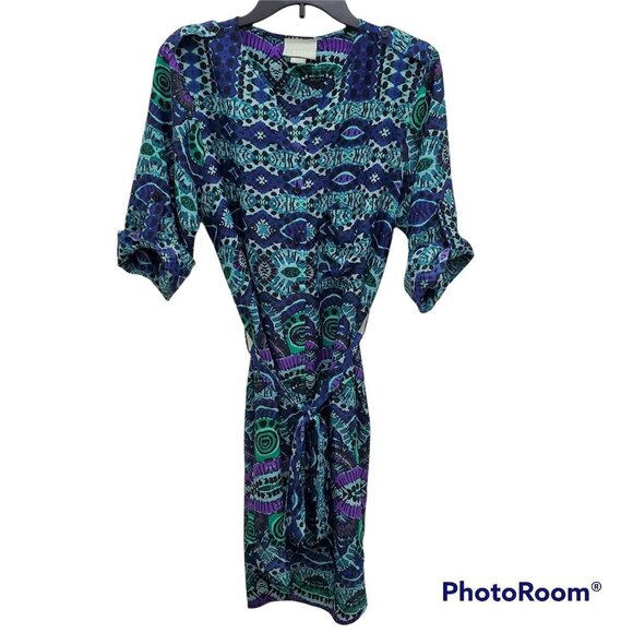 Anthropologie | Maeve Frequencies Turquoise Ikat Belted Hi-Lo Shirtdress Size‎ M - Picture 1 of 7